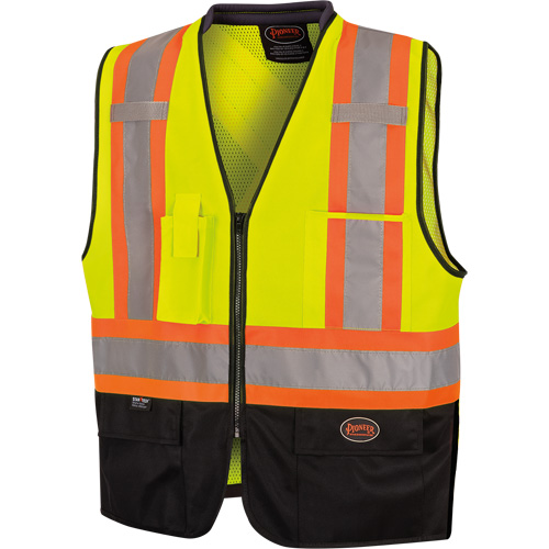 6895 Veste de s&eacute;curit&eacute; haute visibilit&eacute; bicolore avec fermeture &agrave; glissi&egrave;re sur tout le devant, Noir/Jaune lime haute visibilit&eacute;, 2T-Grand/3T-Grand, Polyester Par Equipment