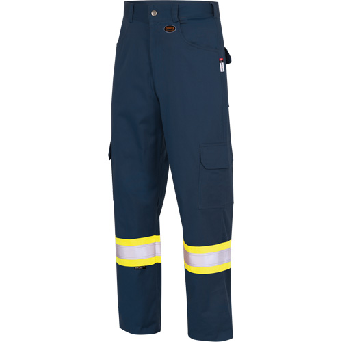 7764 FR-Tech&reg; High Visibility 88/12 FR/Arc Rated Safety Cargo Pants, 32, x 34, Navy Blue Par Equipment
