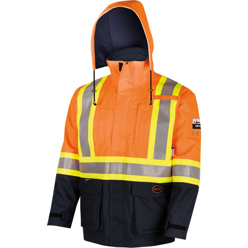 4484 Defender&reg; FR/Arc/Antistatic Trilaminate Safety Jacket, Small, Black/High Visibility Orange, 11 cal/cm² Par Equipment