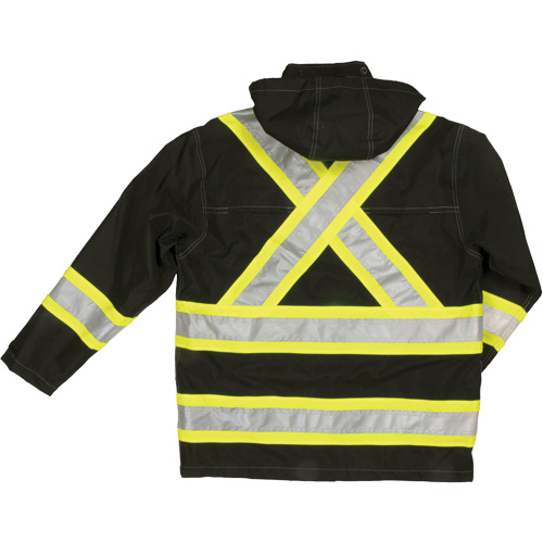 Ripstop Safety Rain Jacket, Polyester, X-Large, Black Par Equipment