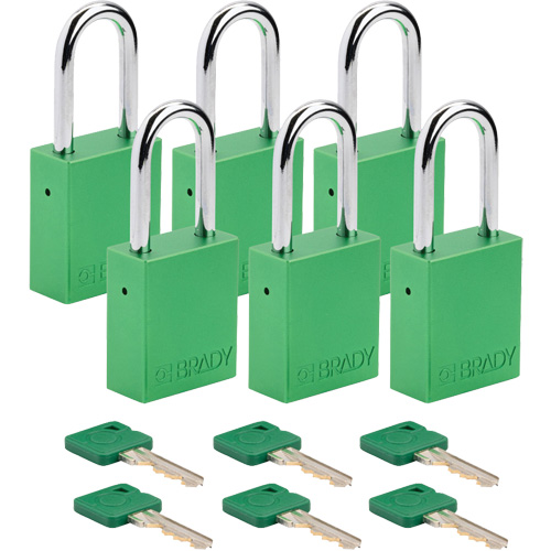 Velocity Lockout Padlocks, Green, Keyed Different, Aluminum, 1-1/2" Width Par Equipment