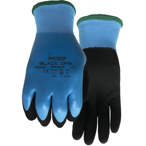Stealth Black Ops Water-Resistant Gloves, Size Small, 15 Gauge, Rubber Latex Coated, Glass Fibre/Polyester Shell, ASTM ANSI Level A4 Par Equipment