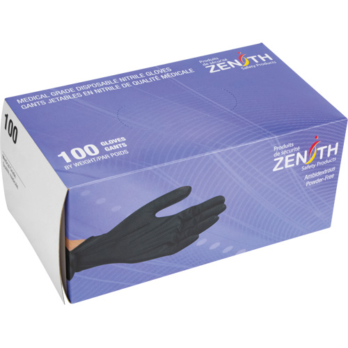 Gants d'examen de poids lourd &agrave; prise tactile, Moyen, Nitrile, 8 mils, Sans poudre, Noir Par Equipment