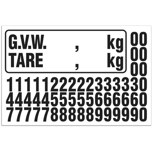 G.V.W. Truck Number Kit, Assorted Numbers/Letters/Punctuation, Black Par Equipment