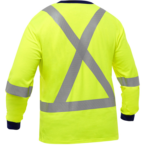 Chemise &agrave; manches longues et X au dos Bisley, Poly-coton, Petit, Jaune lime haute visibilit&eacute; Par Equipment