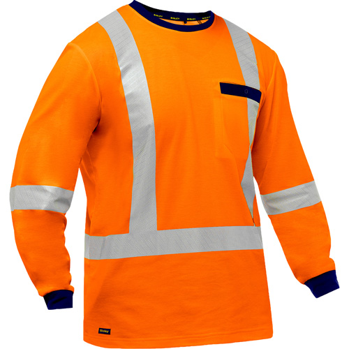 Chemise &agrave; manches longues et X au dos Bisley, Poly-coton, Petit, Orange haute visibilit&eacute; Par Equipment
