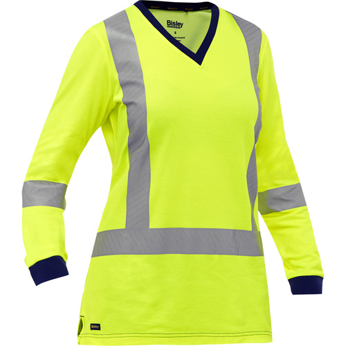 Chemise &agrave; manches longues et X au dos Bisley pour femmes, Poly-coton, Petit, Jaune lime haute visibilit&eacute; Par Equipment