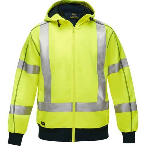 Coton ouat&eacute; doubl&eacute; de sherpa avec capuchon &agrave; fermeture &eacute;clair compl&egrave;te et X au dos Bisley, 3T-Grand, Jaune lime haute visibilit&eacute; Par Equipment