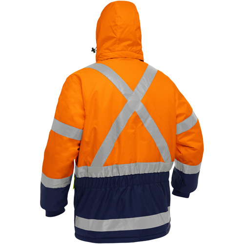 Manteau pour le froid extr&ecirc;me avec bas bleu marin et X au dos Bisley, Polyester, Orange haute visibilit&eacute;, 4T-Grand Par Equipment