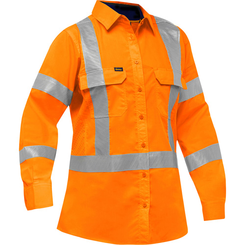 Chemise de travail &agrave; manches longues et X au dos Bisley avec X-Airflow pour femmes, Poly-coton, Petit, Orange haute visibilit&eacute; Par Equipment
