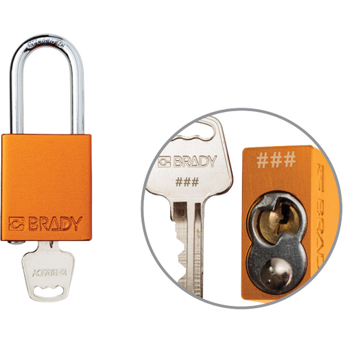 Cadenas de verrouillage de s&eacute;curit&eacute; Velocity Plus, Orange, Cl&eacute;s identiques, Aluminium, Largeur de 1-1/2" Par Equipment