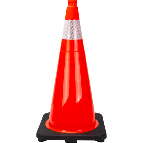 C&ocirc;ne de signalisation de premi&egrave;re qualit&eacute;, 28", Orange, Bande(s) r&eacute;fl&eacute;chissante(s) 4" Par Equipment