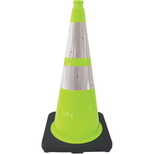 Premium Traffic Cone, 28", Lime Green, 4" & 6" Reflective Collar(s) Par Equipment