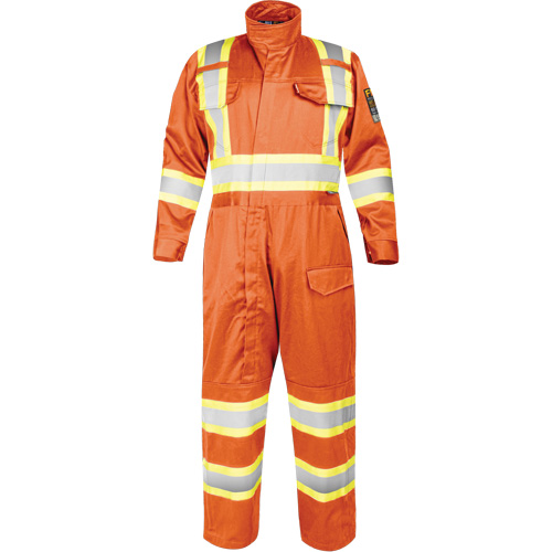 Fire-Resistant Coverall with High-Visibility Bands, Size Small, Orange Par Equipment