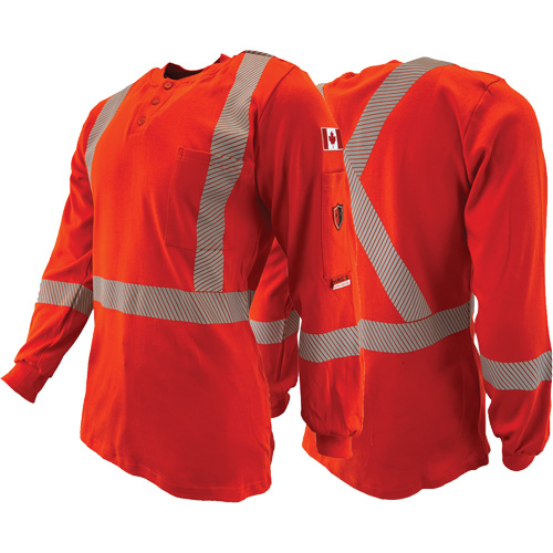 Chandail &agrave; manches longues ignifuge et r&eacute;sistant &agrave; l'arc &eacute;lectrique avec bandes de 2" Henley Atlas Guardian, T-petit, Orange haute visibilit&eacute; Par Equipment