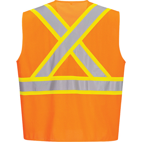 Contrast-Striped Safety Vest, High Visibility Orange, Small, Polyester Par Equipment