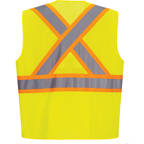 Contrast-Striped Safety Vest, High Visibility Lime-Yellow, Small, Polyester Par Equipment