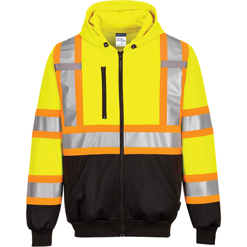 Contrast-Striped Safety Hoodie, Small, Black/High Visibility Lime-Yellow Par Equipment