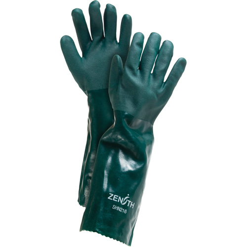 Double Dipped Green Gloves, 18" L, PVC, Cotton Jersey Inner Lining, 70-mil Par Equipment