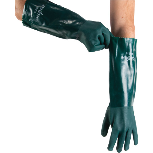 Double Dipped Green Gloves, 18" L, PVC, Cotton Jersey Inner Lining, 70-mil Par Equipment