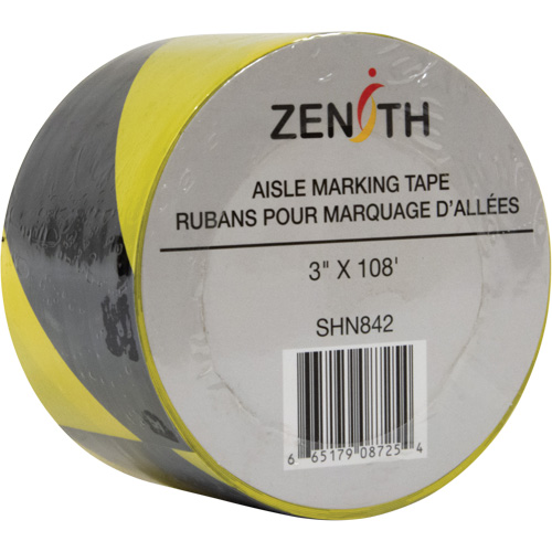 Aisle Marking Tape, 3" x 108', PVC, Black and Yellow Par Equipment