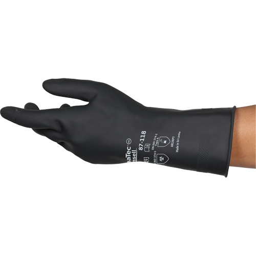 AlphaTec&reg; 87-118 Chemical-Resistance Gloves, Size Small/7, 12.6" L, Rubber Latex, Cotton Inner Lining, 31-mil Par Equipment