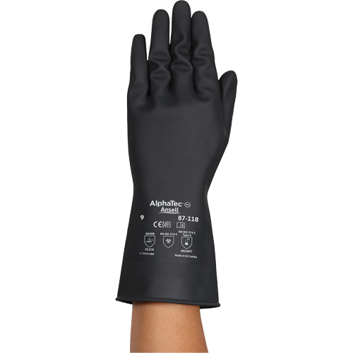 AlphaTec&reg; 87-118 Chemical-Resistance Gloves, Size Small/7, 12.6" L, Rubber Latex, Cotton Inner Lining, 31-mil Par Equipment