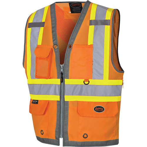 Veste de s&eacute;curit&eacute; pour arpenteur Pioneer avec fermeture &agrave; glissi&egrave;re et dos en maille, Orange haute visibilit&eacute;, Petit, Polyester Par Equipment