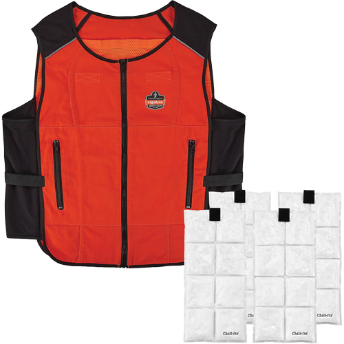 Chill-Its 6260 Lightweight Phase Change Cooling Vest with Rechargeable Packs, 2X-Large/3X-Large, Orange Par Equipment