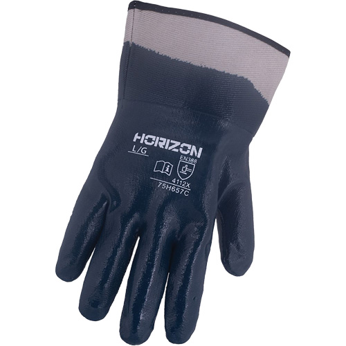Gants bleu marine avec manchettes renforc&eacute;es &agrave; entoilage coll&eacute; Horizon, Grand, R&ecirc;vetement Nitrile, Enveloppe en Jersey/Coton Par Equipment