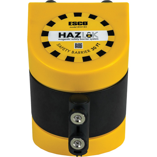 HAZLOK Safety Barrier System, Plastic, Magnetic Mount, 30', Black and Yellow Tape Par Equipment
