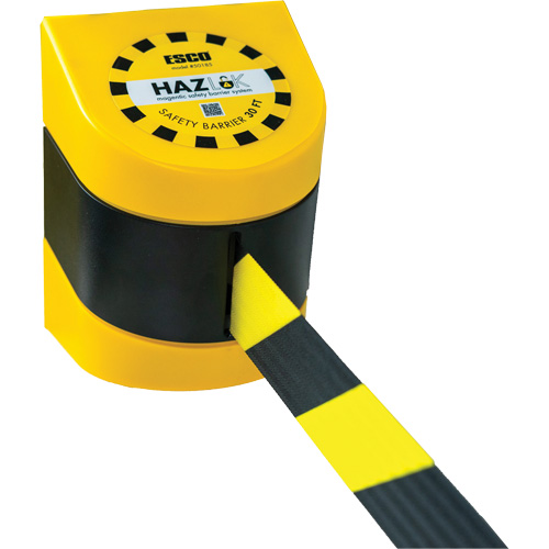 HAZLOK Safety Barrier System, Plastic, Magnetic Mount, 30', Black and Yellow Tape Par Equipment