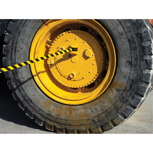 HAZLOK Safety Barrier System, Plastic, Magnetic Mount, 30', Black and Yellow Tape Par Equipment