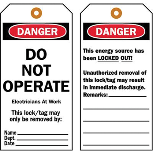 &eacute;tiquettes de verrouillage, Plastique, 3" la x 5-1/2" h, Anglais Par Equipment