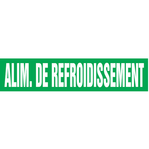 Marqueurs de tuyau "Alim. de Refroidissement", Autocollant, 2-1/2" h x 12" la, Blanc/vert Par Equipment