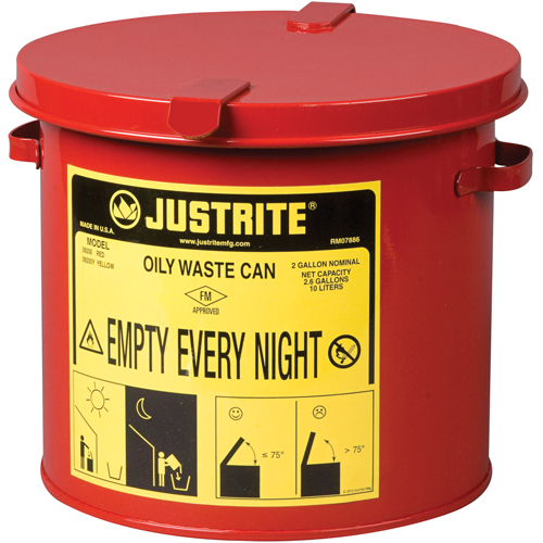 Oily Waste Cans, FM Approved/UL Listed, 2 US gal., Red Par Equipment