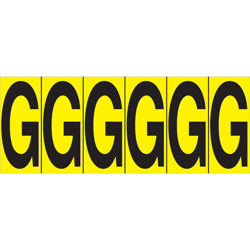 Rep&egrave;res adh&eacute;sifs &agrave; lettres individuelles, G, 2-15/16" h, Noir sur jaune Par Equipment