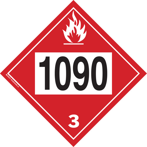 1090 Acetone Flammable Liquid TDG Placard, Plastic Par Equipment
