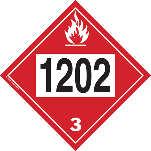 1202 Fuel Oil Flammable Liquid TDG Placard, Plastic Par Equipment