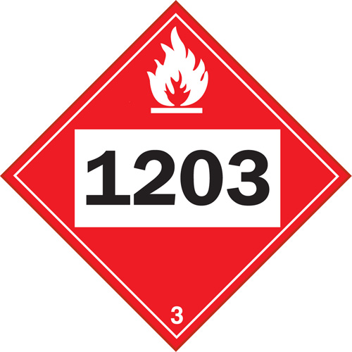 1203 Gasohol & Gasoline Flammable Liquid TDG Placard, Adhesive Vinyl Par Equipment