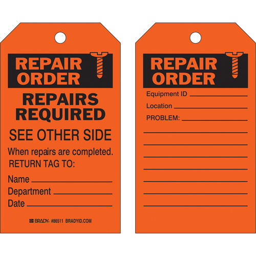 &eacute;tiquette pour les r&eacute;parations de s&eacute;curit&eacute;, Polyester, 4" la x 7" h, Anglais Par Equipment