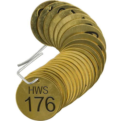 &eacute;tiquettes num&eacute;rot&eacute;es pour vannes HWS, # 176-200, Laiton, 1,5" dia. Par Equipment