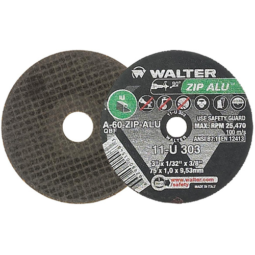 Meule ZIP ALU, 3" x 1/32", Arbre de 3/8", Type 1, Oxyde d'aluminium, 25470 Tr/min Par Equipment