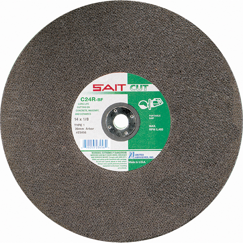C24R Concrete High Speed Cut-Off Wheel, 14" x 1/8", 1" Arbor, Type 1, Silicon Carbide, 5400 RPM Par Equipment