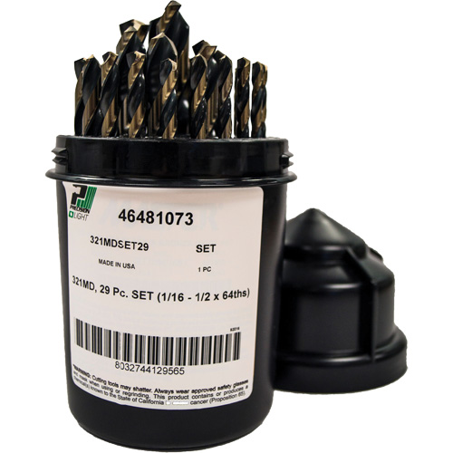 Mechanics Length Jobber Drill 135° - 1/16" to 1/2" by 1/64", 29 Pieces, High Speed Steel Par Equipment
