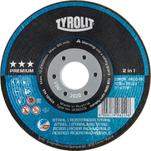 Rondeller Depressed Centre Grinding Wheel, 4-1/2", 36 Grit, 7/8", 13300 RPM, Type 29 Par Equipment