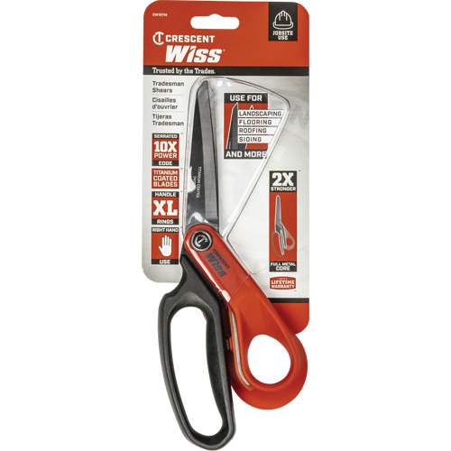 Cisailles robustes &agrave; rev&ecirc;tement en titane pour ouvriers professionnels, 10", Poign&eacute;e Anneaux Par Equipment