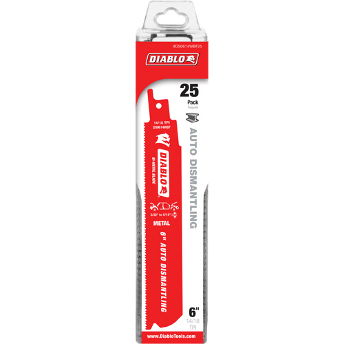 Lame de scie alternative autod&eacute;montage, Bim&eacute;tal, 14-18 Dents par pouce, 6" lo x 1" la Par Equipment