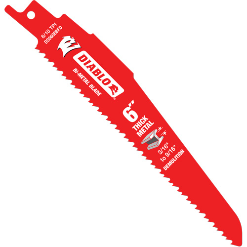 Lame de scie alternative pour la d&eacute;molition et les m&eacute;taux &eacute;pais, Bim&eacute;tal, 8-10 Dents par pouce, 6" lo Par Equipment