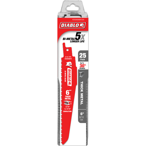 Lame de scie alternative pour la d&eacute;molition et les m&eacute;taux &eacute;pais, Bim&eacute;tal, 8-10 Dents par pouce, 6" lo Par Equipment